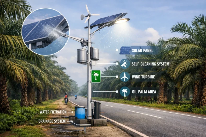 Self cleaning street light palm oil